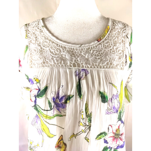 Liz Claiborne Women's Shirt Size Large Lace Cream Color Orchid Flowers - Picture 2 of 8